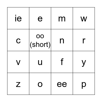 Jolly Phonics Bingo Card