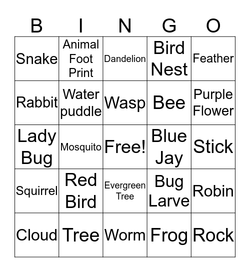 Hiking Bingo Card