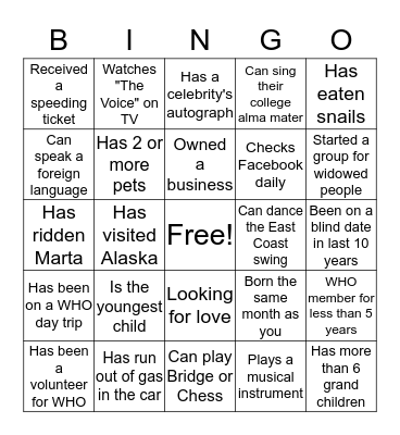 Get to Know You at WHO Bingo Card