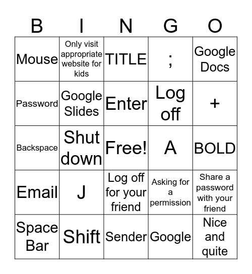 We love technology !  Bingo Card