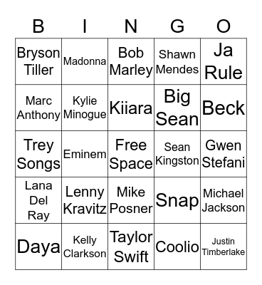 Name That Artist - Card 6 Bingo Card