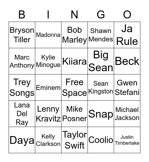 Name That Artist - Card 6 Bingo Card