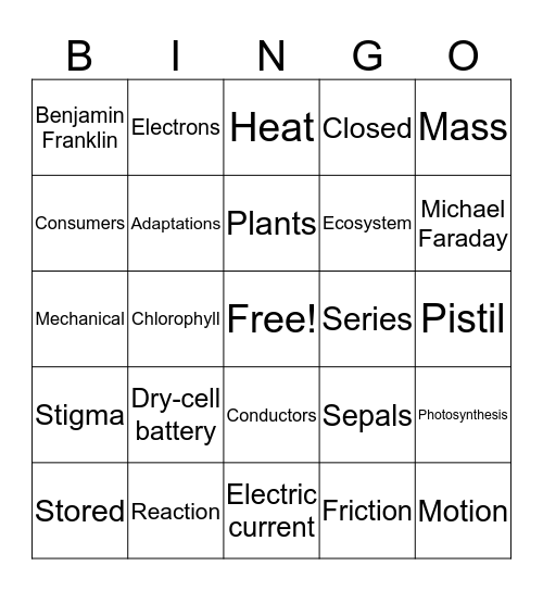 Science Review  Bingo Card