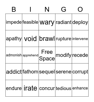 Vocabulary BINGO Card