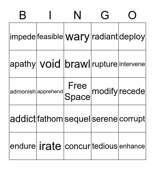 Vocabulary BINGO Card