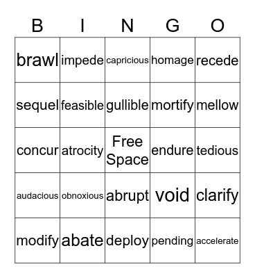 Vocabulary BINGO Card