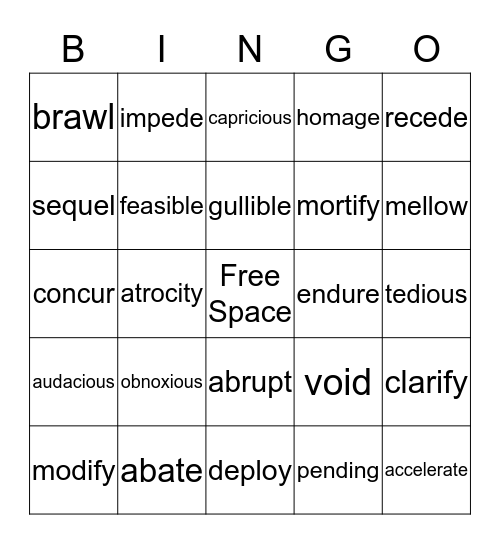 Vocabulary BINGO Card