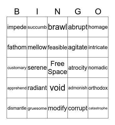 Vocabulary BINGO Card