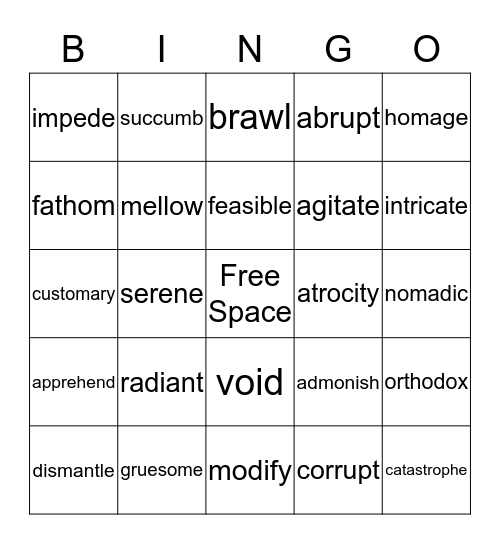 Vocabulary BINGO Card