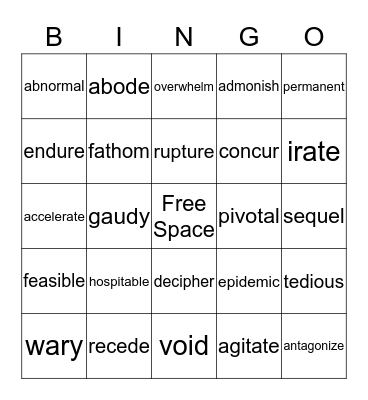 Vocabulary BINGO Card