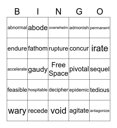 Vocabulary BINGO Card