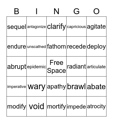 Vocabulary BINGO Card