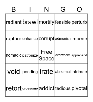 Vocabulary BINGO Card