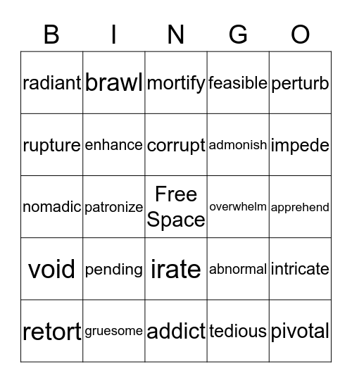 Vocabulary BINGO Card