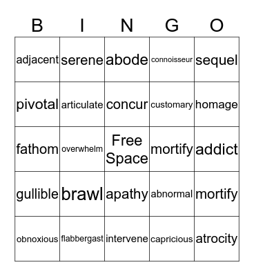 Vocabulary BINGO Card