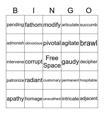 Vocabulary BINGO Card