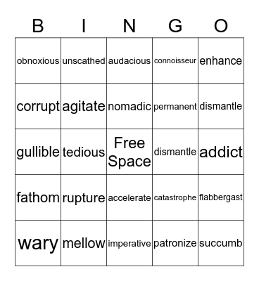 Vocabulary BINGO Card