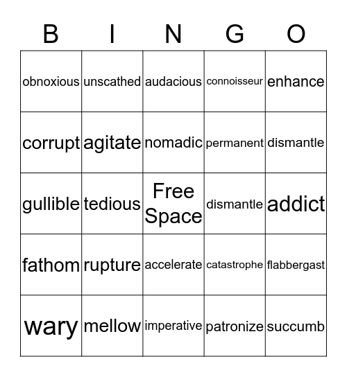 Vocabulary BINGO Card