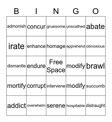 Vocabulary BINGO Card