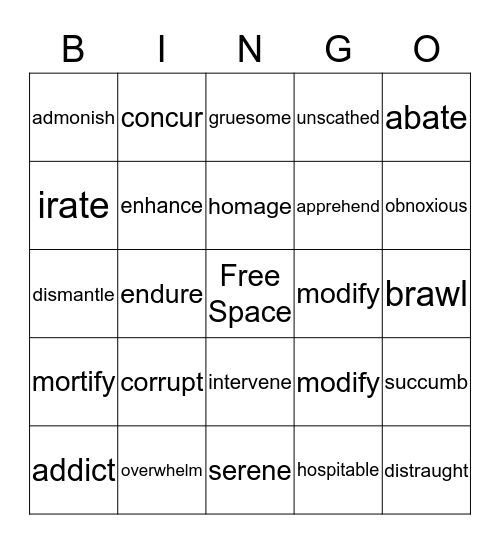 Vocabulary BINGO Card