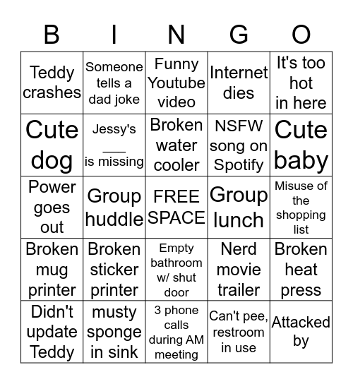 BUMPERACTIVE Bingo Card