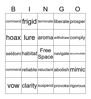 Vocabulary BINGO Card