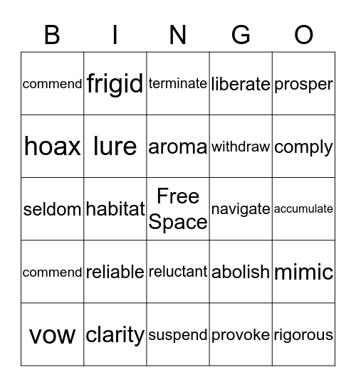 Vocabulary BINGO Card