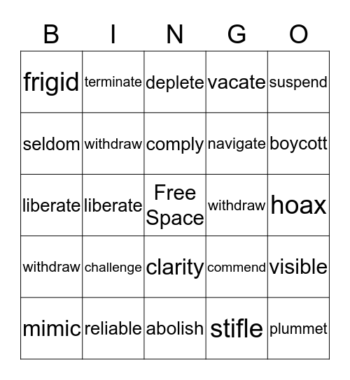 Vocabulary BINGO Card