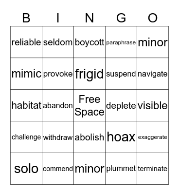 Vocabulary BINGO Card