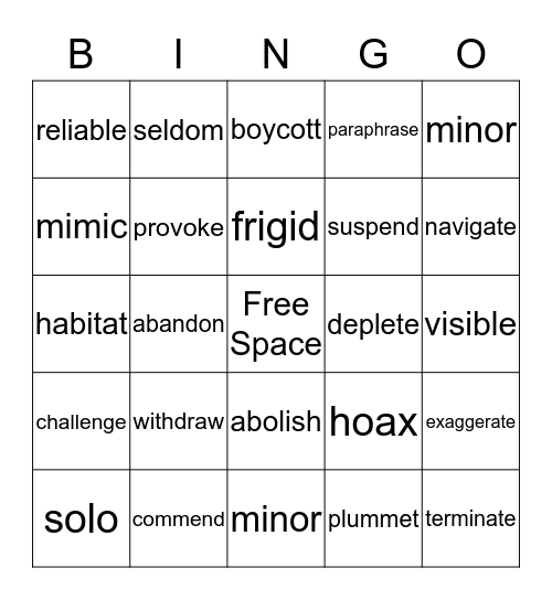 Vocabulary BINGO Card