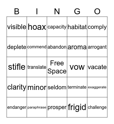 Vocabulary BINGO Card