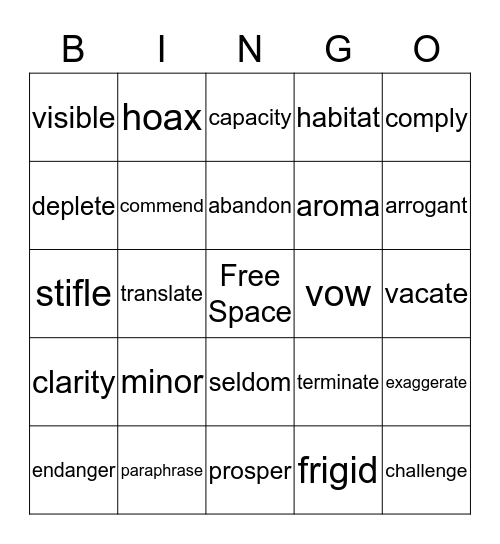 Vocabulary BINGO Card