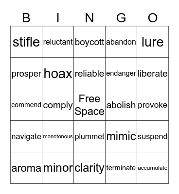 Vocabulary BINGO Card