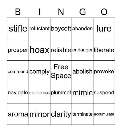 Vocabulary BINGO Card