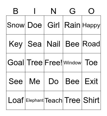 Phonics Bingo Card