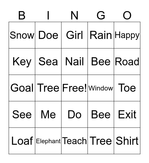 Phonics Bingo Card