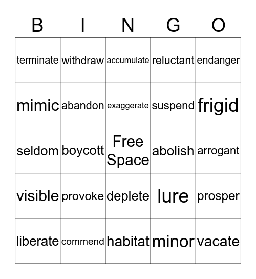 Vocabulary BINGO Card