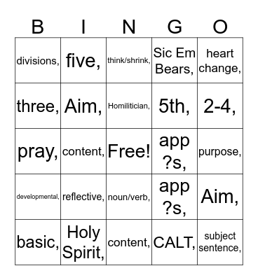 Homiletics Bingo Card