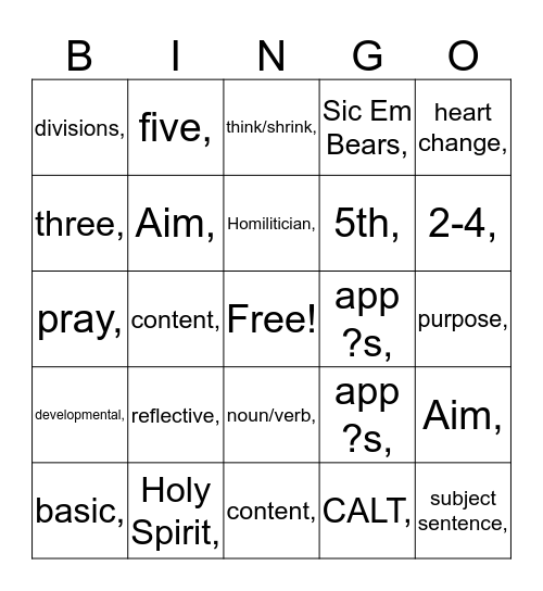 Homiletics Bingo Card