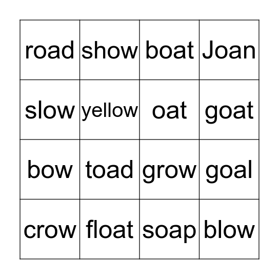 oa and ow bingo Card