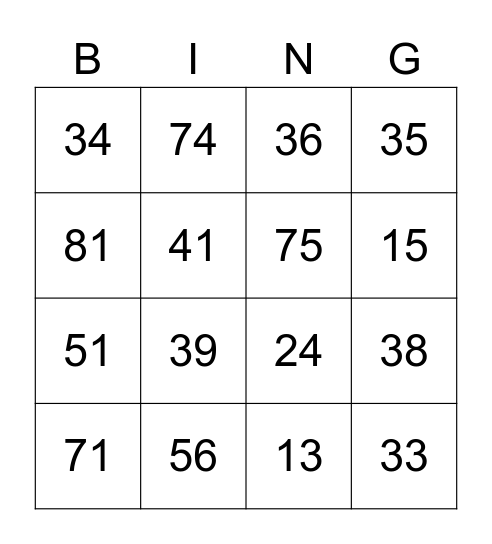 BINGO JOVENES019 Bingo Card