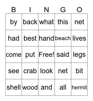 Put It Back Bingo Card