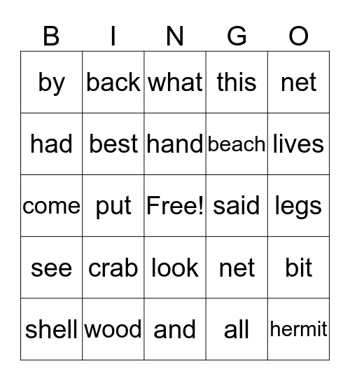 Put It Back Bingo Card