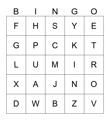 Letters Bingo Card