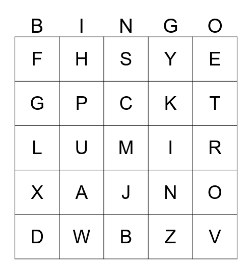 Letters Bingo Card