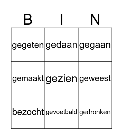 Verleden Tijd Bingo Card