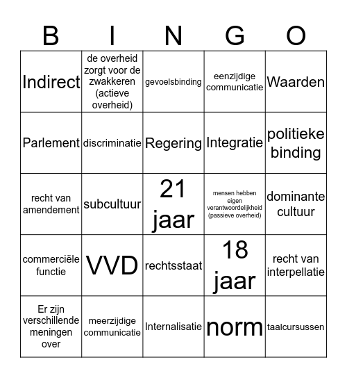 Maatschappijleer bingo Card