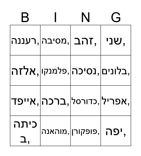 אביב  בת 8 Bingo Card