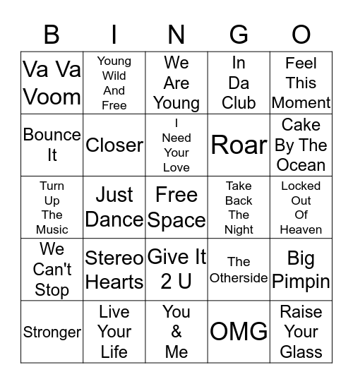 2K & Up Party Jams - Card 1 Bingo Card