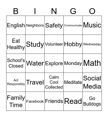 Spring Break Bingo Card